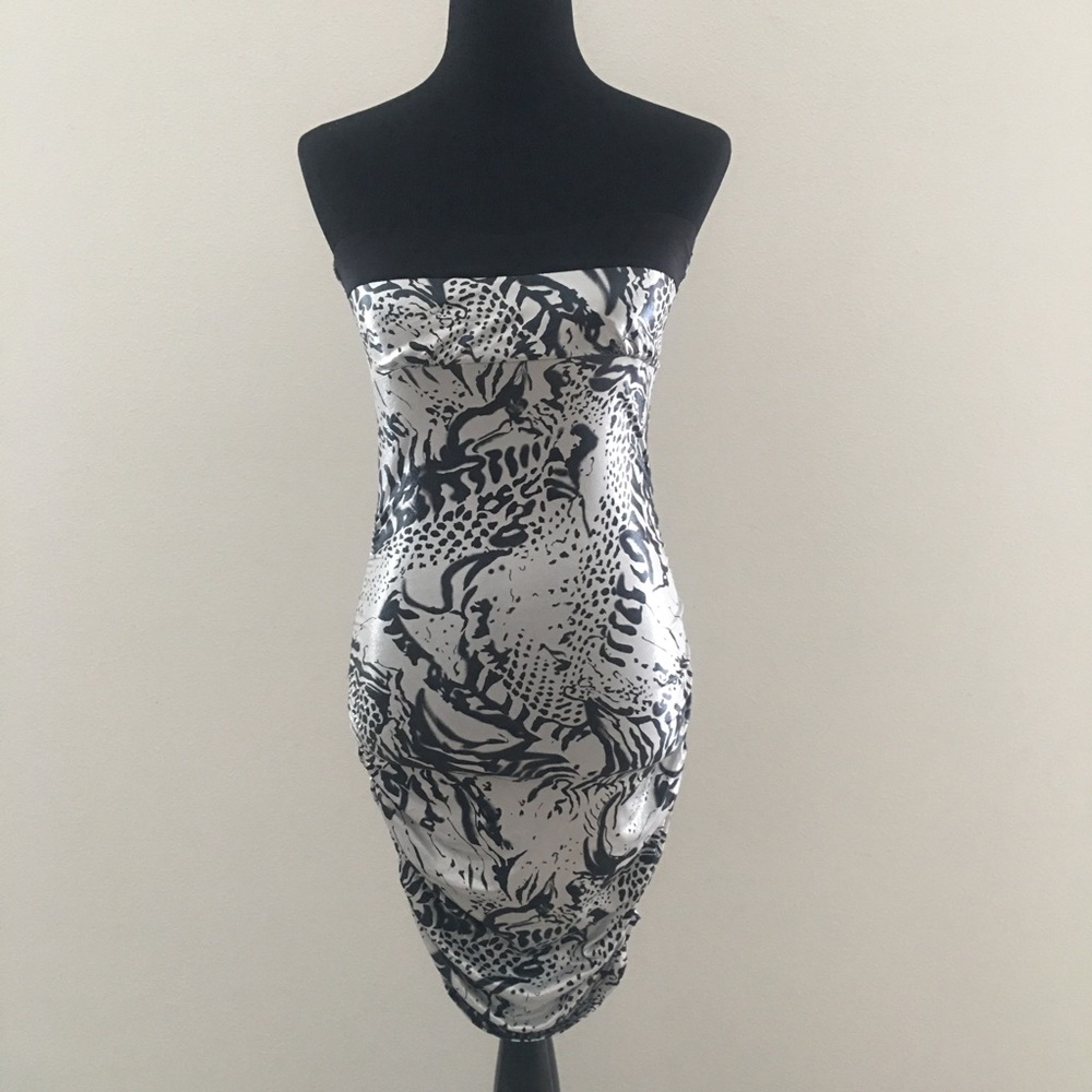 Black/Silver Abstract Bodycon Knee Dress Small
